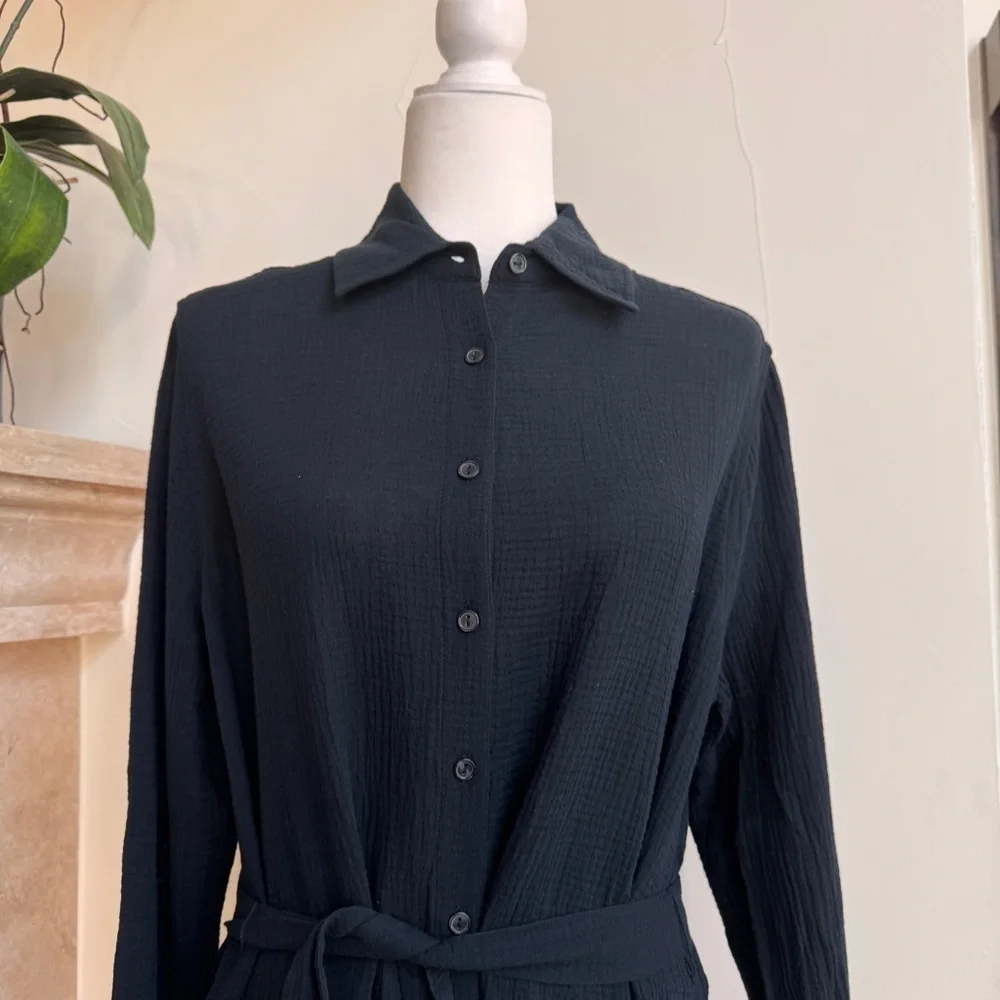 Andie Swim The Corvo Black Button Up Collared Long Sleeve Womens Size S Belted